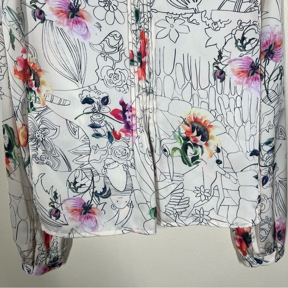 Anthropologie Geisha Barnes Pintucked Ivory Floral Abstract  Button Down Shirt - Picture 12 of 12